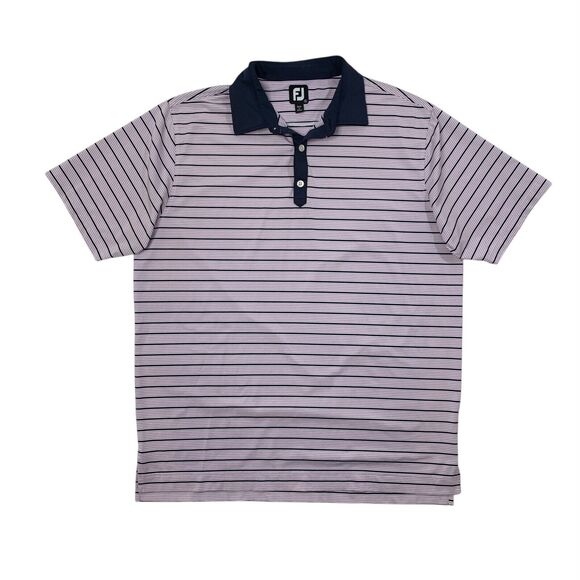 FJ FootJoy Shirt Mens XL Extra Large Thistle Navy Striped Golf Performance Polo - Picture 1 of 9